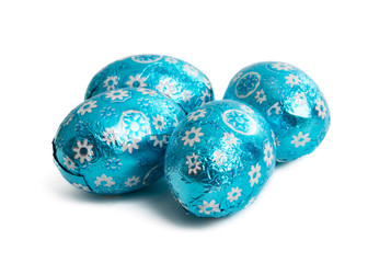 chocolate eggs in foil isolated