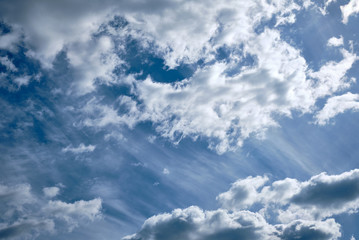 Beautiful bright and blue springtime sky with white clouds above Germany