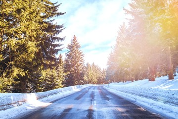 winter, snow, road, landscape, cold, forest, tree, nature