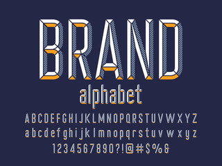 Chisel style alphabet design with uppercase, lowercase, number and symbols
