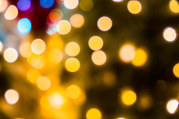 Blurred abstract background of Christmas lights.Brightly glowing yellow-orange balls and lines.Abstract color patterns
