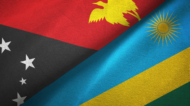 Papua New Guinea and Rwanda two flags textile cloth, fabric texture