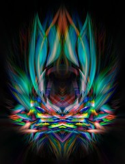 Fantasy colorful abstract illustration on black background. Digital art.