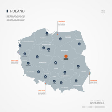 Fototapeta Poland map with borders, cities, capital and administrative divisions. Infographic vector map. Editable layers clearly labeled.