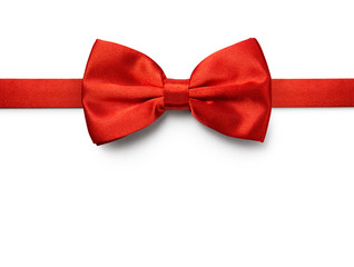 Red color bow tie isolated on white background with clipping path