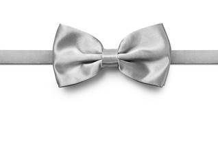 Silver color bow tie isolated on white background with clipping path