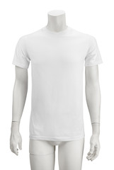 White plain shortsleeve cotton T-Shirt on a mannequin isolated on white background with clipping...