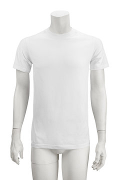 White plain shortsleeve cotton T-Shirt on a mannequin isolated on white background with clipping path