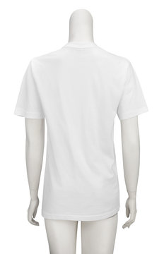 White plain short sleeve cotton T-Shirt on a mannequin isolated on white background with clipping path