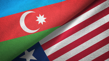 Azerbaijan and Liberia two flags textile cloth, fabric texture