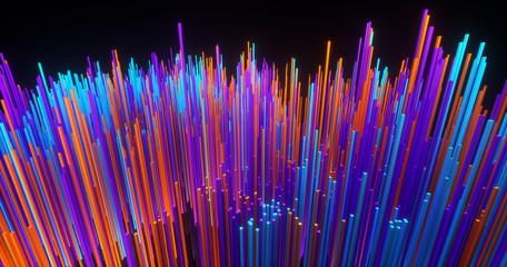 Abstract big data background wallpaper design. Motion pattern texture with shine colorful lines and cubes. Modern light shiny backdrop illustration. 3D render