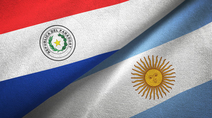 Paraguay and Argentina two flags textile cloth, fabric texture 