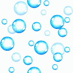 Acrylic painted blue soap bubbles seamless pattern