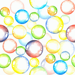 Acrylic painted colorful soap bubbles seamless pattern