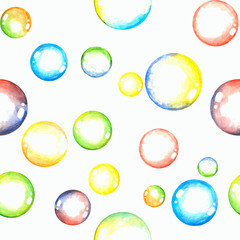 Acrylic painted colorful soap bubbles seamless pattern