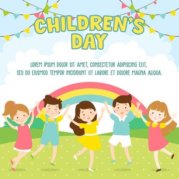 Happy Children's day Illustration Background. Kids playing in the park - Vector Illustration