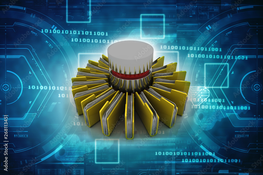 Poster 3d rendering folder connected to data