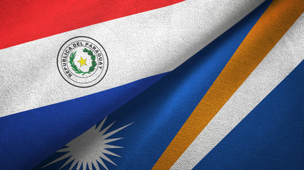 Paraguay and Marshall Islands two flags textile cloth, fabric texture