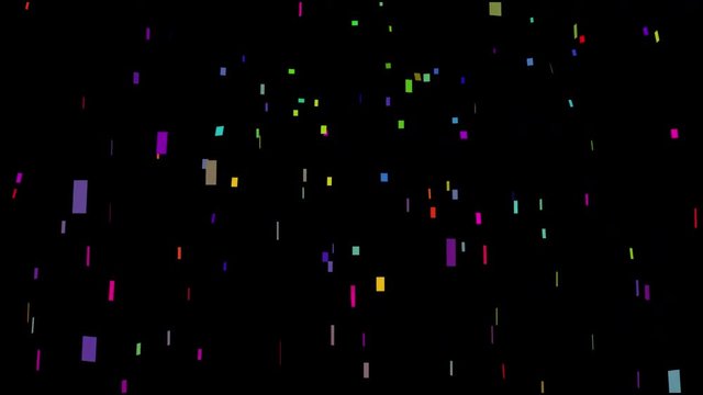 4K Multi color Confetti Party falling and Black Backgrounds. Motion graphic and animation background.