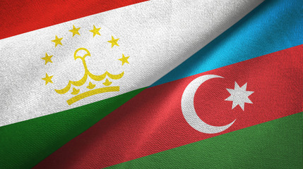 Tajikistan and Azerbaijan two flags textile cloth, fabric texture 