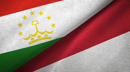 Tajikistan and Indonesia two flags textile cloth, fabric texture