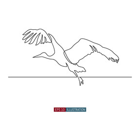 Continuous line drawing of stork. Template for your design works. Vector illustration.