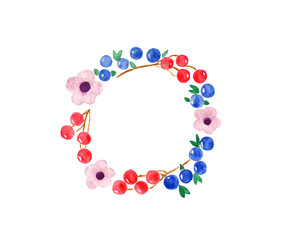 Watercolor. Flowers on a white background. Wreath
