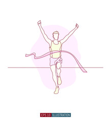 Obraz premium Continuous line drawing of runner finish. Template for your design works. Vector illustration.