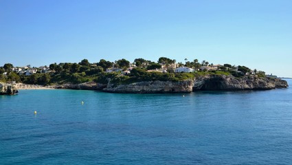 Fototapeta na wymiar Mallorca/Majorca, Spain - panoramic view of beautiful coast and bay of Cala Anguila - Cala Mendia near Porto Christo town