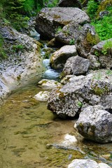 Stream Kamionka in the Homole gorge. Nature reserve Homole Gogre at Pieniny Mountains, Poland