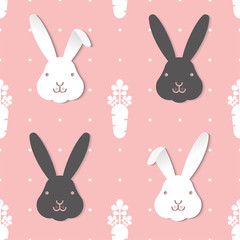 Seamless pattern two tone cute black and white rabbits, illustration-Vector