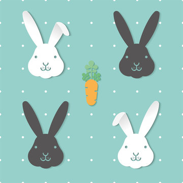 Seamless pattern with cute black and white rabbits, illustration-Vector