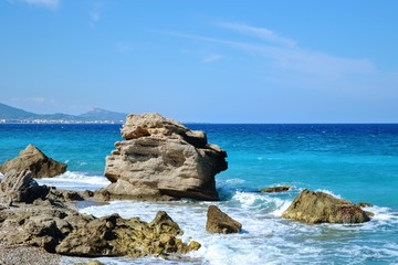  View of the west coast of Rhodes island near the city of Rhodes. Beautiful rocky scenery of...
