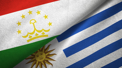 Tajikistan and Uruguay two flags textile cloth, fabric texture