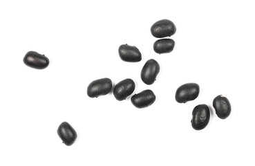 Black beans isolated on white background, top view