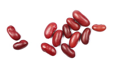 Red beans isolated on white background, top view