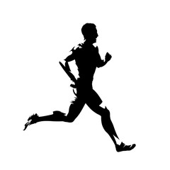 Running man, isolated vector silhouette. Sprinting runner