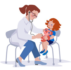 Vector Illustration of child and doctor. Medical insurance.