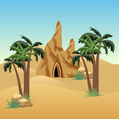 Desert landscape scene for cartoon or game asset background.