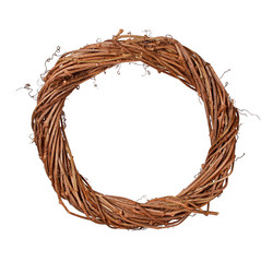 Wreath of wicker on an isolated white background. The basis for the decor of wood