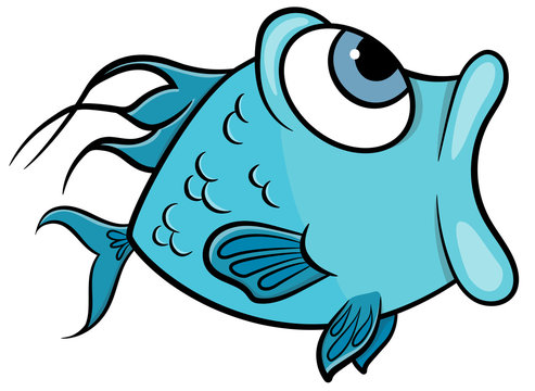  cartoon blue fish with open mouth on a white background vector