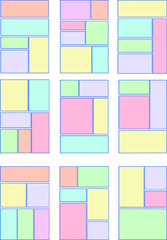 Illustration of a pale color cartoon frame set