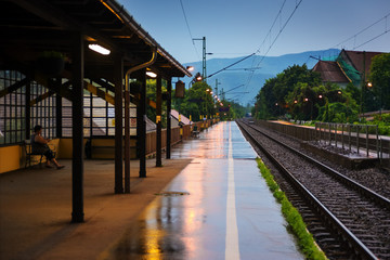 Fototapeta na wymiar Country railway station at night