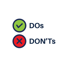 Do and Don't or Good and Bad Icons w Positive and Negative Symbols