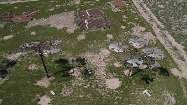 View of old solar panels at the Delta Solar Ruins site destroyed by mother nature left to rust away.