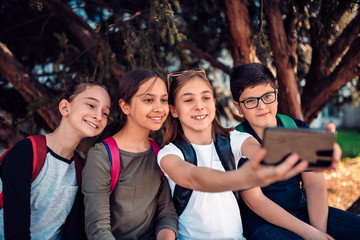 Friends taking selfie with smart phone