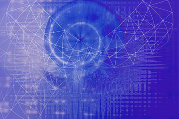 virtual display, on the technological background, network interface, blue background.