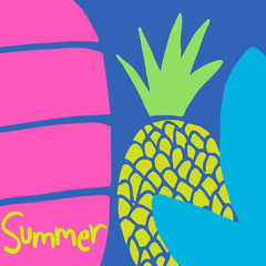 Modern design with colorful elements on blue background.