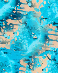 Fototapeta premium Turquoise, teal and sand fluid acrylic pour painting as seamless surface pattern design 