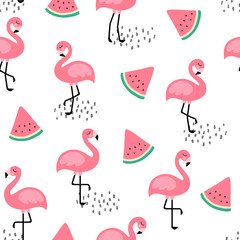 Flamingo Cute Seamless Pattern, Summer Wallpaper Background, Cartoon Vector illustration
